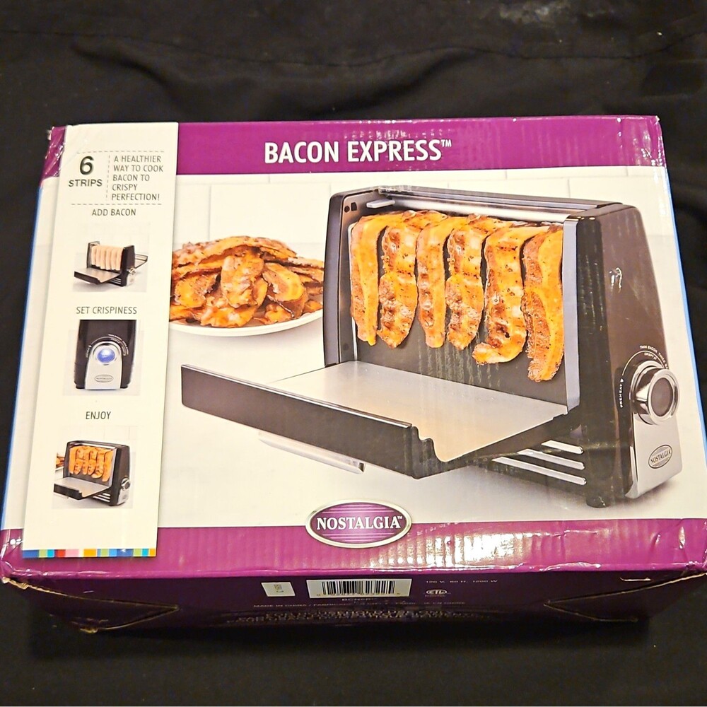 Nostalgia Bacon Express BCN6BK 1200W Electric Bacon Cooker Black Nonstick NEW